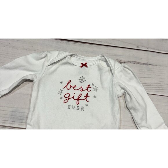 Carter's Baby Girl White Christmas Bodysuit "Best Gift Ever" Long Sleeve 3M - Picture 6 of 6
